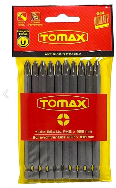 TOMAX%20YILDIZ%20VİDALAMA%20%20Bits%20Uç%20Ph2x100mm%20(%2010lu%20Paket%20)